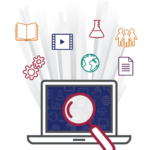 Graphic of a computer with a magnifying glass