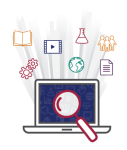 Graphic of a computer with a magnifying glass